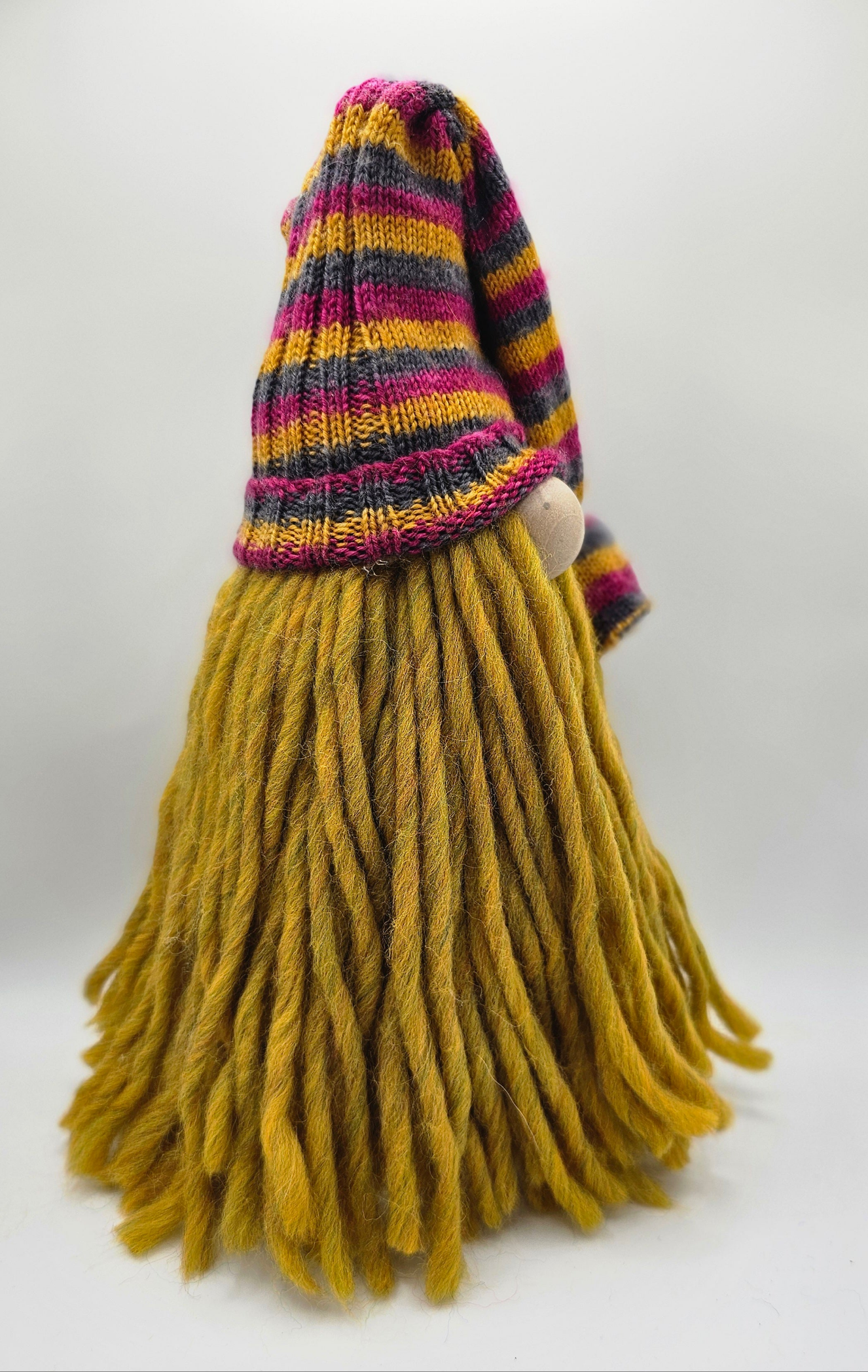 Large Mustard Gnome With Striped Hat