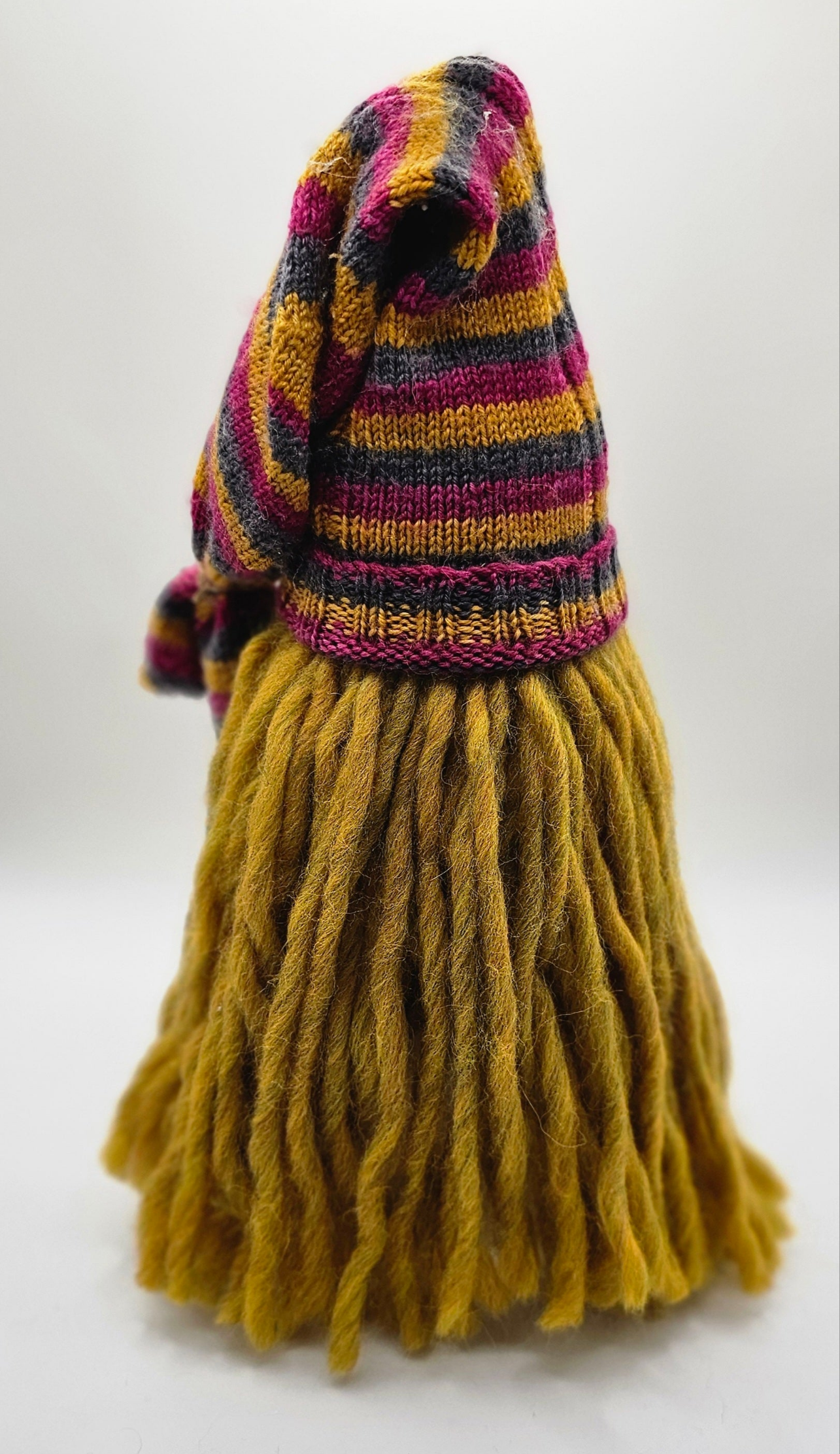 Large Mustard Gnome With Striped Hat