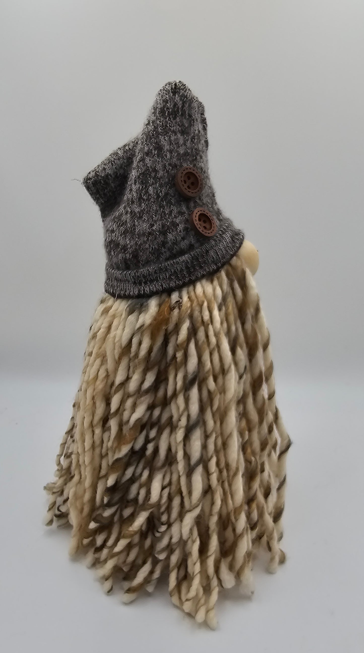 Medium Beige Gnome with Brown Hat and Buttons