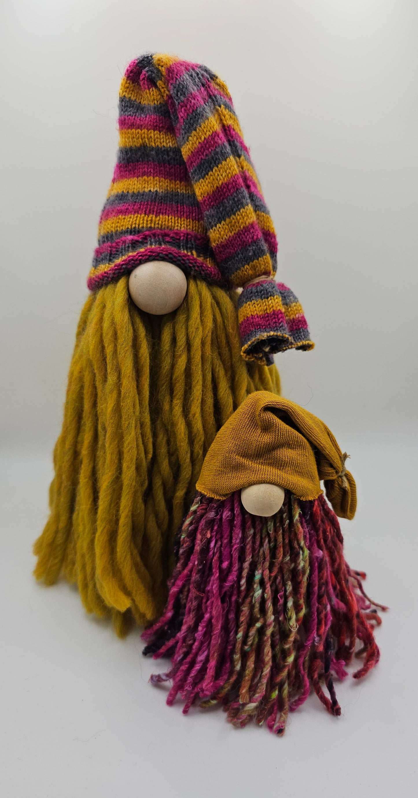 Large Mustard Gnome With Striped Hat