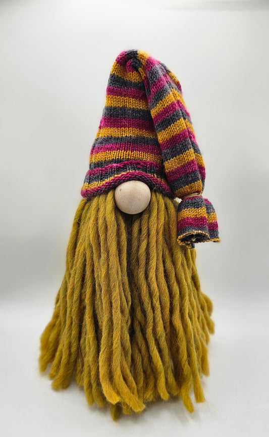 Large Mustard Gnome With Striped Hat
