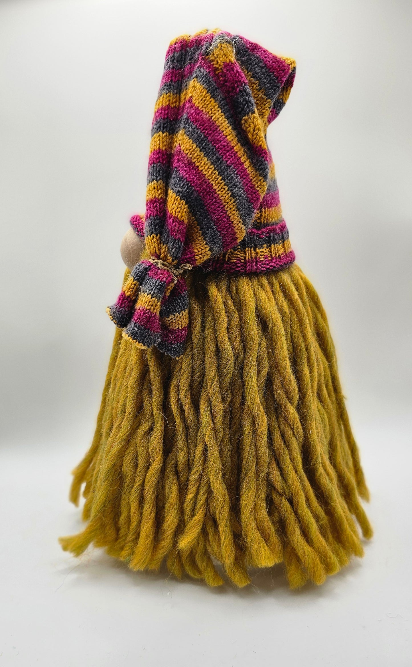 Large Mustard Gnome With Striped Hat