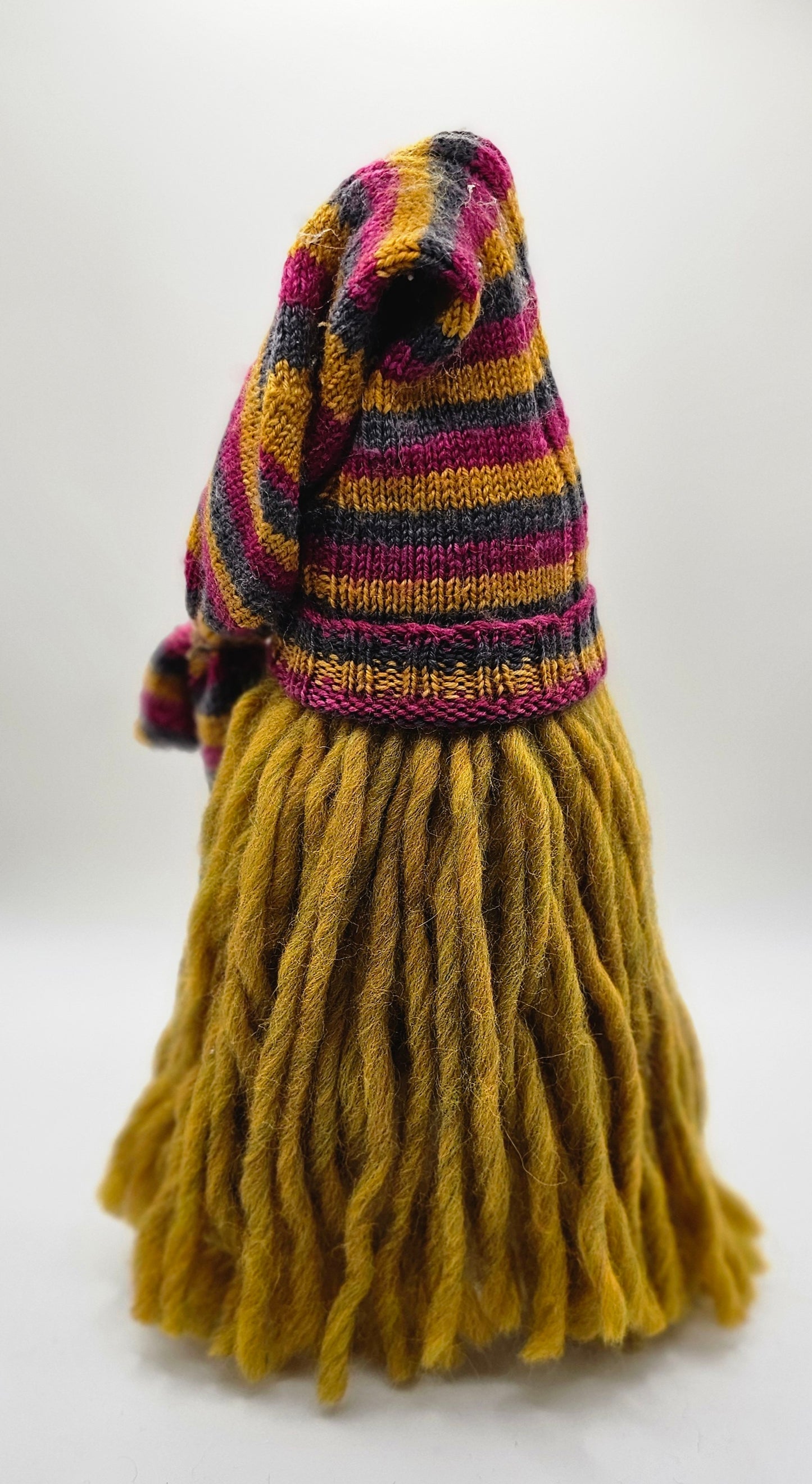 Large Mustard Gnome With Striped Hat