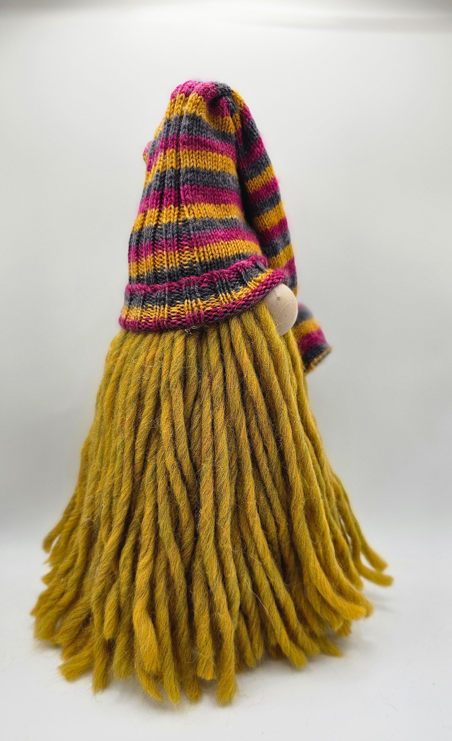 Large Mustard Gnome With Striped Hat