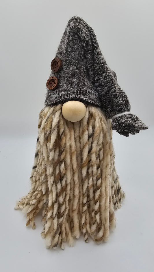 Medium Beige Gnome with Brown Hat and Buttons